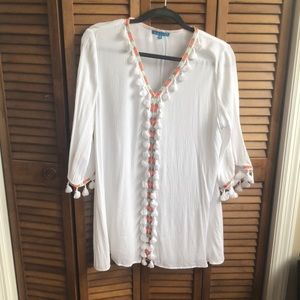 Blue island bathing suit coverup with tassels